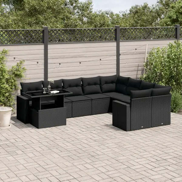 Gossi set canapele de gradina cu perne, 10 piese, negru, poliratan