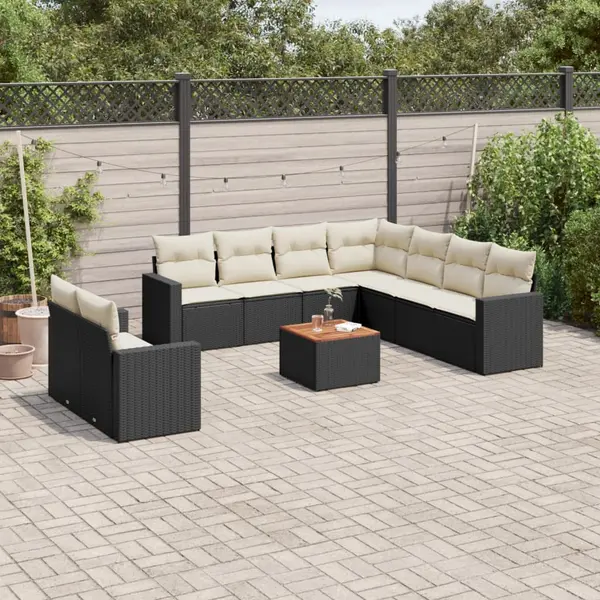 Gossi set canapele de gradina cu perne, 10 piese, negru, poliratan