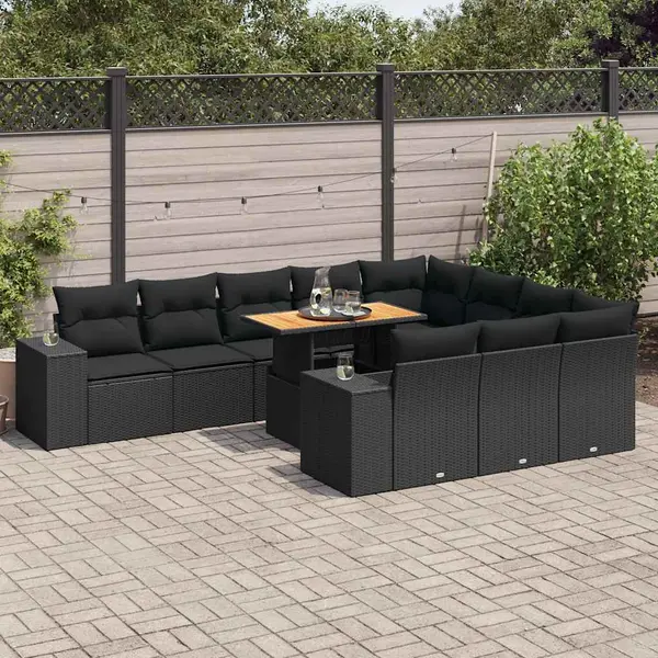 Gossi set canapele de gradina cu perne, 10 piese, negru, poliratan