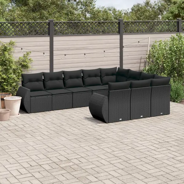 Gossi set canapele de gradina cu perne, 10 piese, negru, poliratan