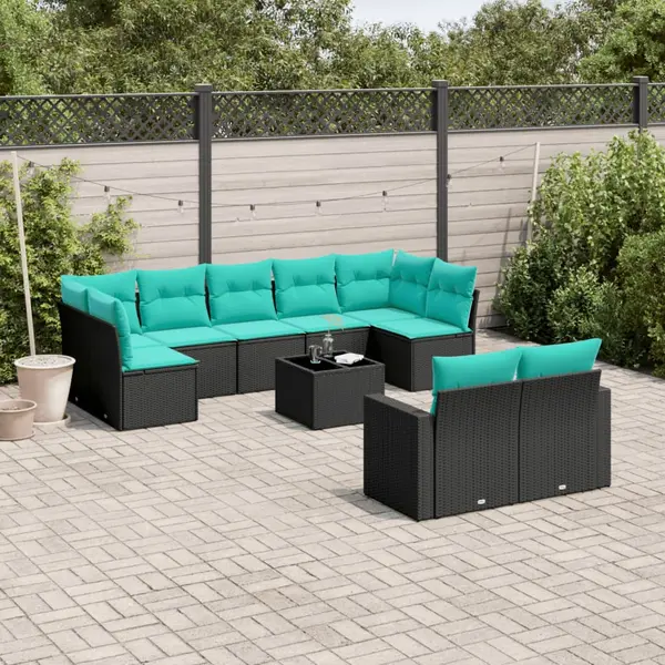 Gossi set canapele de gradina cu perne, 10 piese, negru, poliratan
