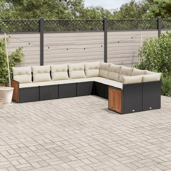 Gossi set canapele de gradina cu perne, 10 piese, negru, poliratan