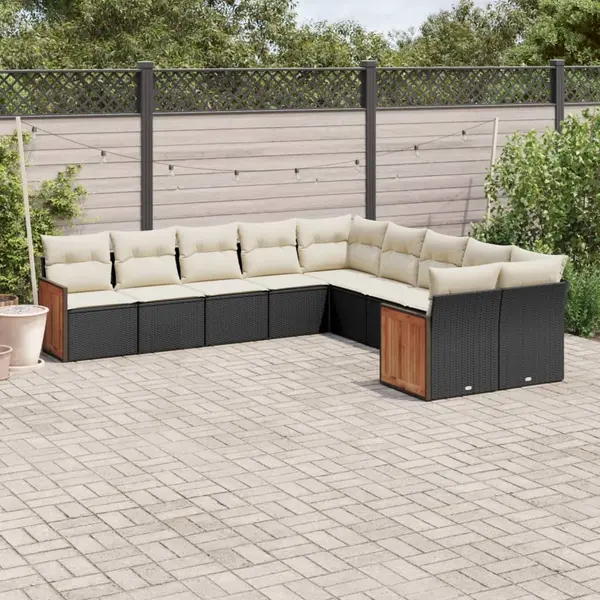 Gossi set canapele de gradina cu perne, 10 piese, negru, poliratan