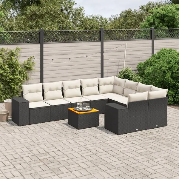 Gossi set canapele de gradina cu perne, 10 piese, negru, poliratan