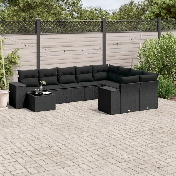 Gossi set canapele de gradina cu perne, 10 piese, negru, poliratan