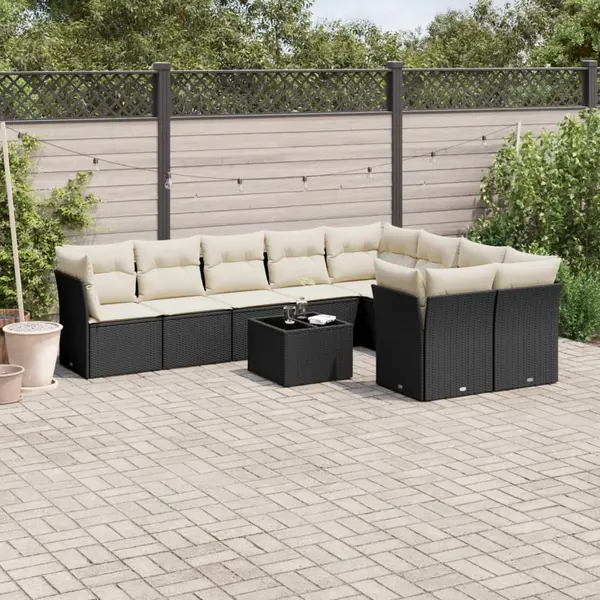 Gossi set canapele de gradina cu perne, 10 piese, negru, poliratan