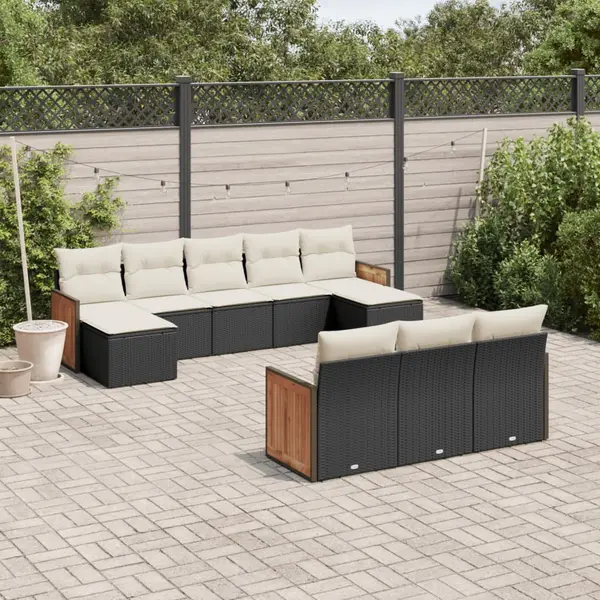 Gossi set canapele de gradina cu perne, 10 piese, negru, poliratan
