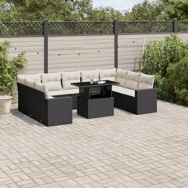 Gossi set canapele de gradina cu perne, 10 piese, negru, poliratan