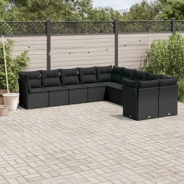 Gossi set canapele de gradina cu perne, 10 piese, negru, poliratan