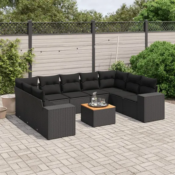 Gossi set canapele de gradina cu perne, 10 piese, negru, poliratan