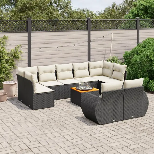 Gossi set canapele de gradina cu perne, 10 piese, negru, poliratan