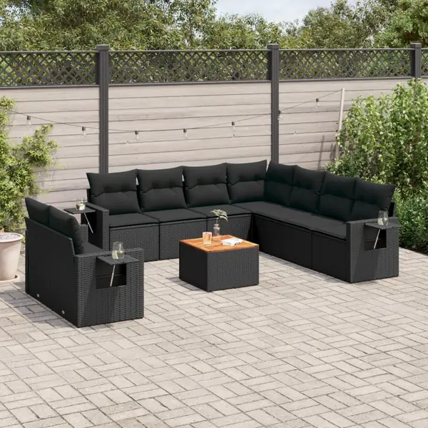 Gossi set canapele de gradina cu perne, 10 piese, negru, poliratan