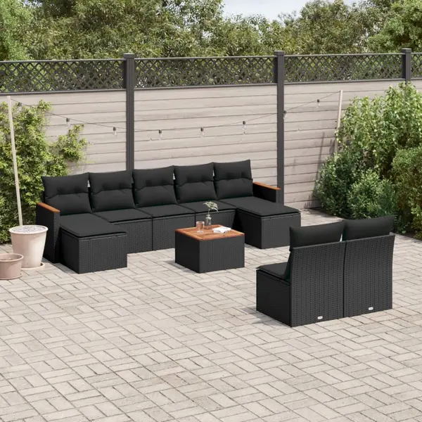 Gossi set canapele de gradina cu perne, 10 piese, negru, poliratan