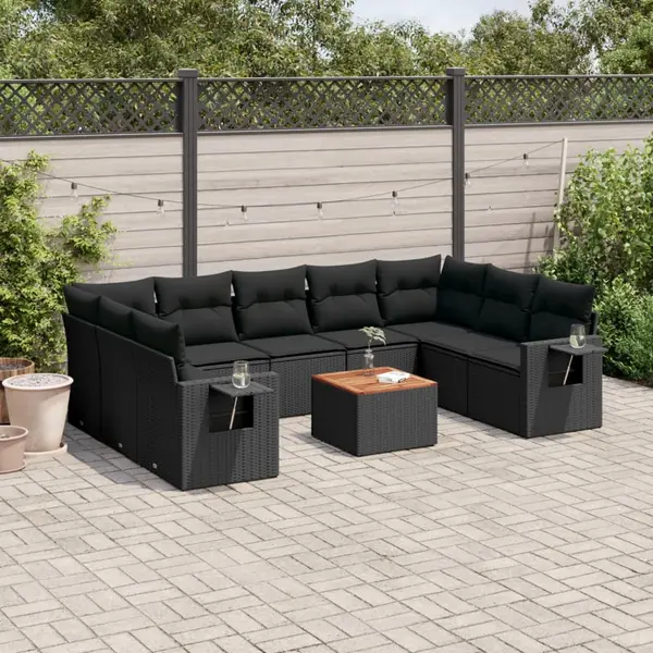 Gossi set canapele de gradina cu perne, 10 piese, negru, poliratan