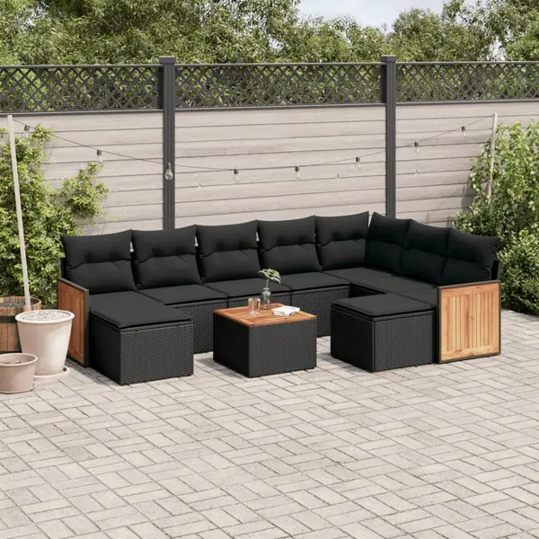 Gossi set canapele de gradina cu perne, 10 piese, negru, poliratan