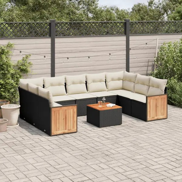 Gossi set canapele de gradina cu perne, 10 piese, negru, poliratan