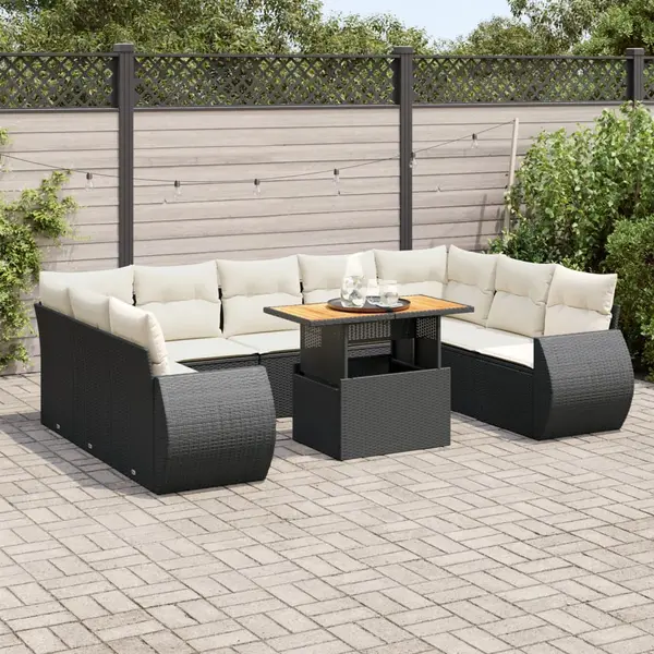 Gossi set canapele de gradina cu perne, 10 piese, negru, poliratan