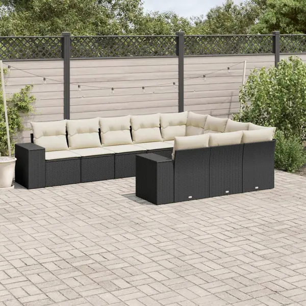 Gossi set canapele de gradina cu perne, 10 piese, negru, poliratan