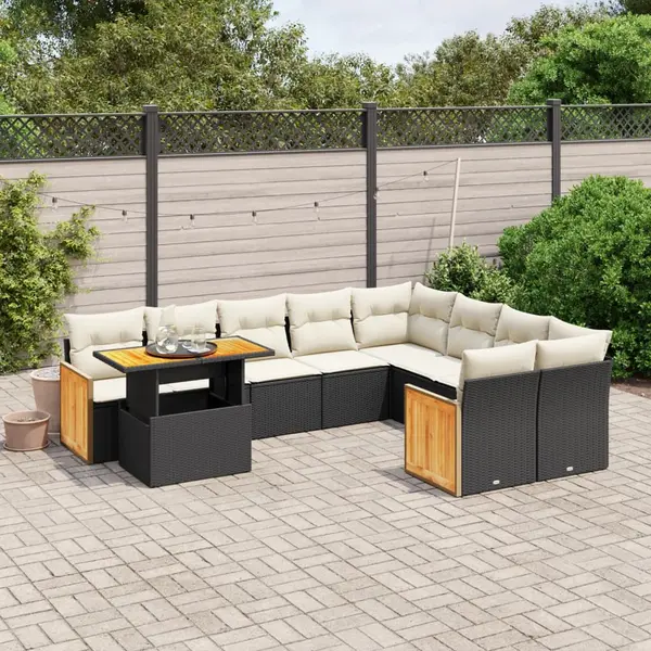 Gossi set canapele de gradina cu perne, 10 piese, negru, poliratan