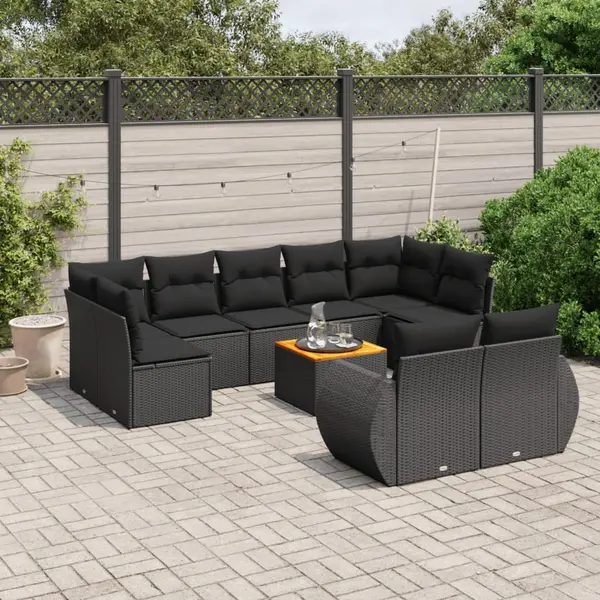 Gossi set canapele de gradina cu perne, 10 piese, negru, poliratan
