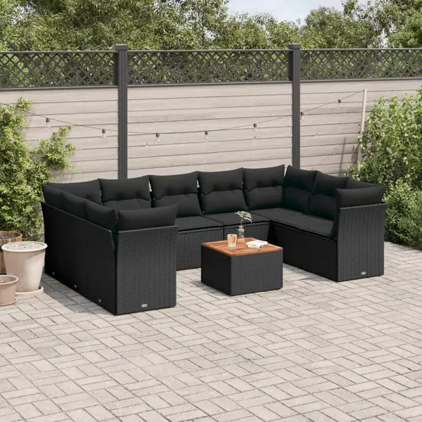 Gossi set canapele de gradina cu perne, 10 piese, negru, poliratan