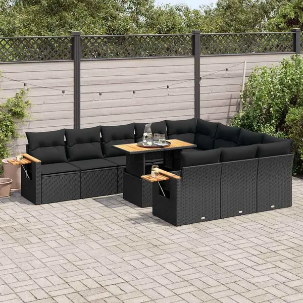 Gossi set canapele de gradina cu perne, 10 piese, negru, poliratan