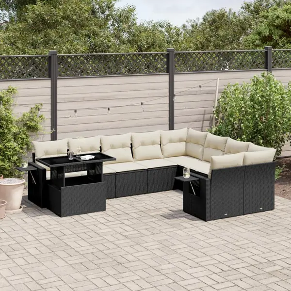 Gossi set canapele de gradina cu perne, 10 piese, negru, poliratan