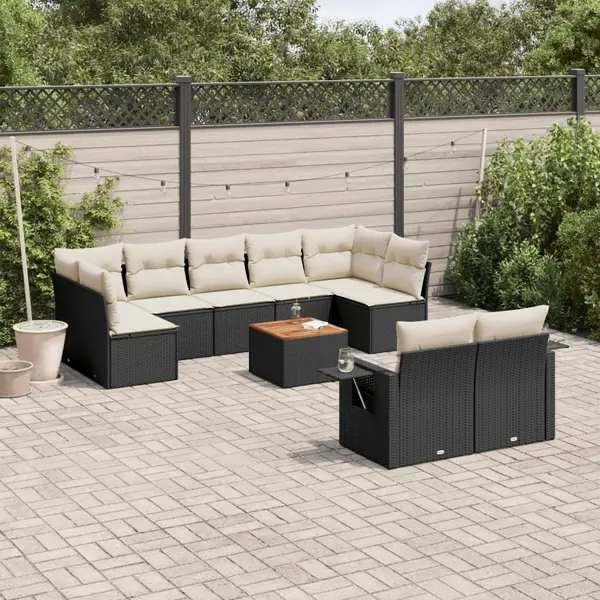 Gossi set canapele de gradina cu perne, 10 piese, negru, poliratan