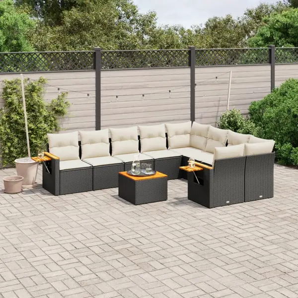 Gossi set canapele de gradina cu perne, 10 piese, negru, poliratan