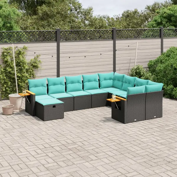 Gossi set canapele de gradina cu perne, 10 piese, negru, poliratan