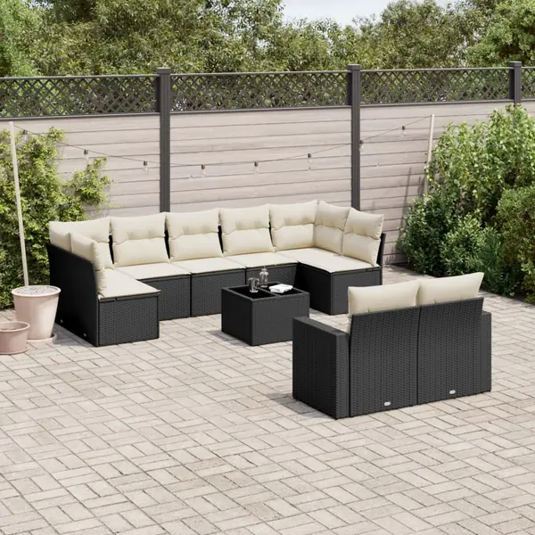 Gossi set canapele de gradina cu perne, 10 piese, negru, poliratan