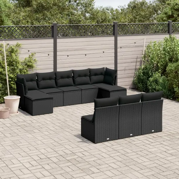 Gossi set canapele de gradina cu perne, 10 piese, negru, poliratan