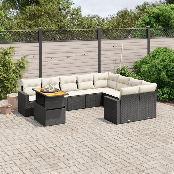 Gossi set canapele de gradina cu perne, 10 piese, negru, poliratan