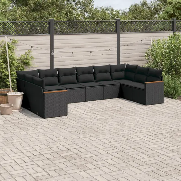 Gossi set canapele de gradina cu perne, 10 piese, negru, poliratan