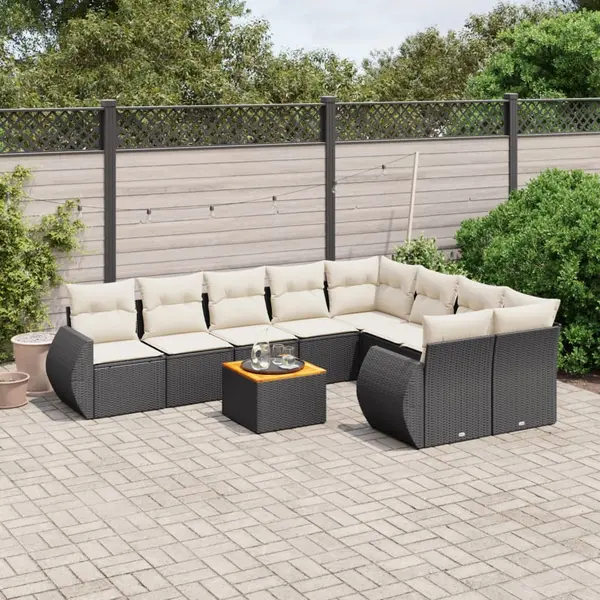 Gossi set canapele de gradina cu perne, 10 piese, negru, poliratan