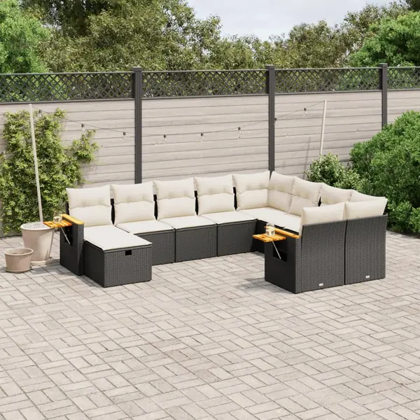 Gossi set canapele de gradina cu perne, 10 piese, negru, poliratan