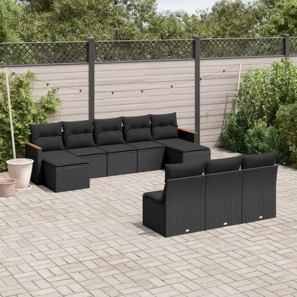 Gossi set canapele de gradina cu perne, 10 piese, negru, poliratan