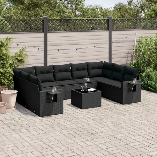 Gossi set canapele de gradina cu perne, 10 piese, negru, poliratan
