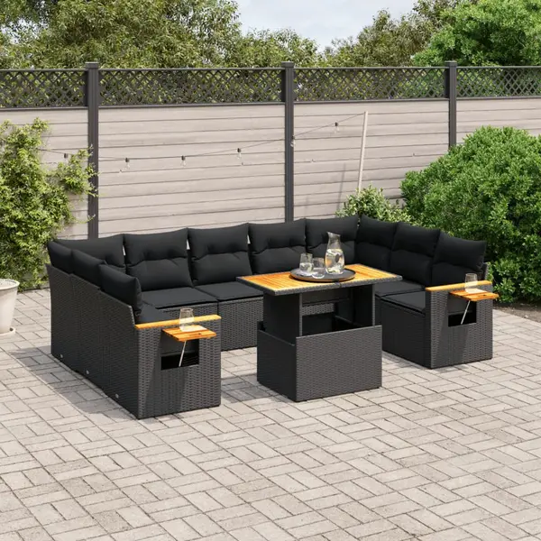 Gossi set canapele de gradina cu perne, 10 piese, negru, poliratan