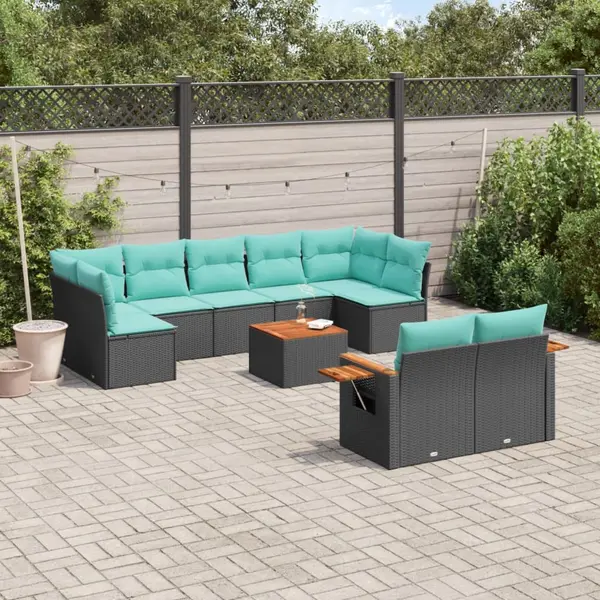 Gossi set canapele de gradina cu perne, 10 piese, negru, poliratan