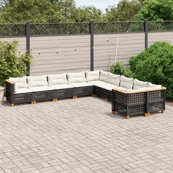 Gossi set canapele de gradina cu perne, 10 piese, negru, poliratan