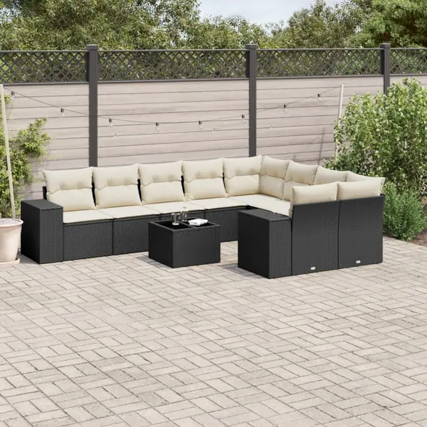Gossi set canapele de gradina cu perne, 10 piese, negru, poliratan