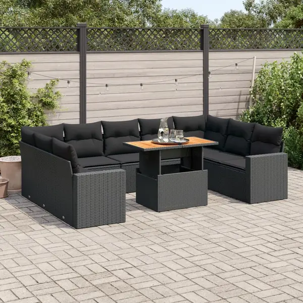 Gossi set canapele de gradina cu perne, 10 piese, negru, poliratan