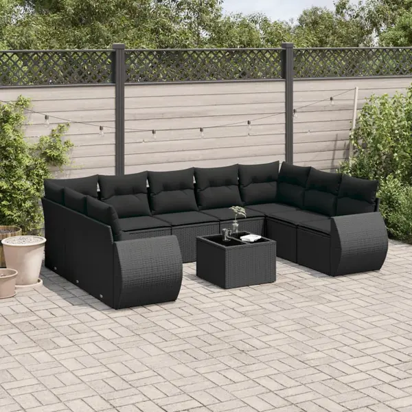 Gossi set canapele de gradina cu perne, 10 piese, negru, poliratan