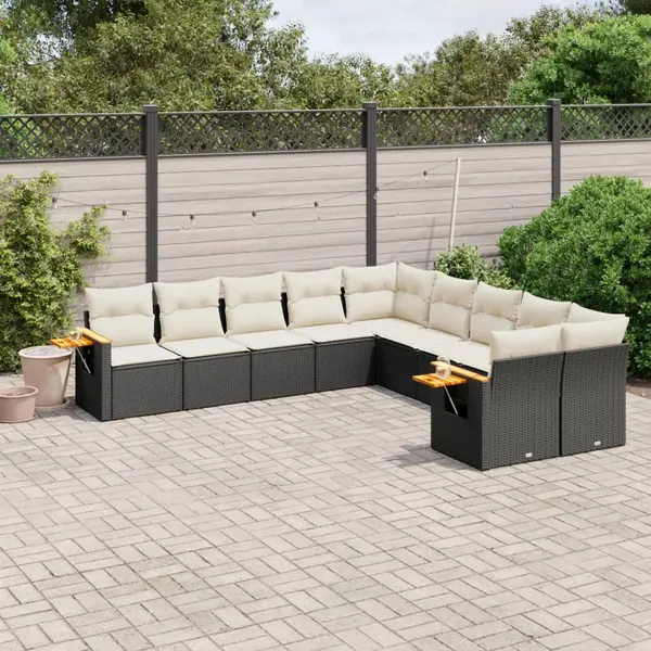 Gossi set canapele de gradina cu perne, 10 piese, negru, poliratan