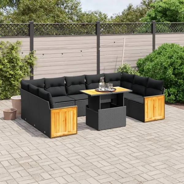 Gossi set canapele de gradina cu perne, 10 piese, negru, poliratan