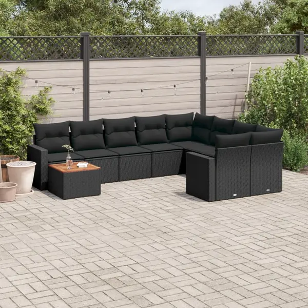 Gossi set canapele de gradina cu perne, 10 piese, negru, poliratan