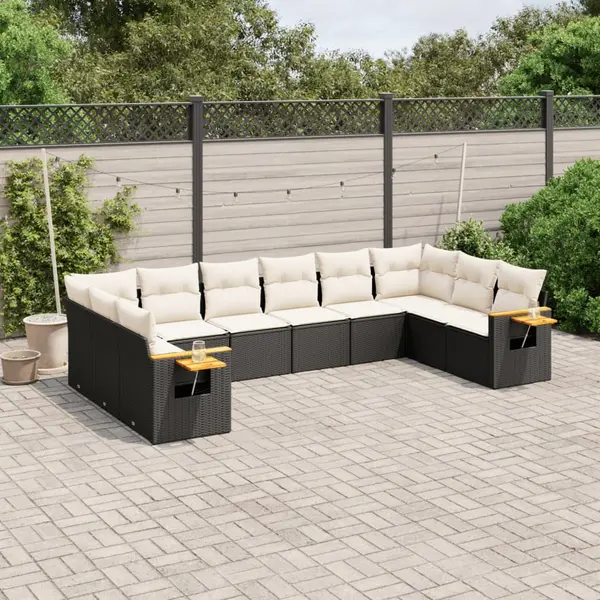 Gossi set canapele de gradina cu perne, 10 piese, negru, poliratan