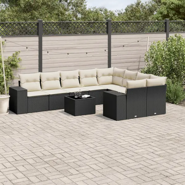 Gossi set canapele de gradina cu perne, 10 piese, negru, poliratan