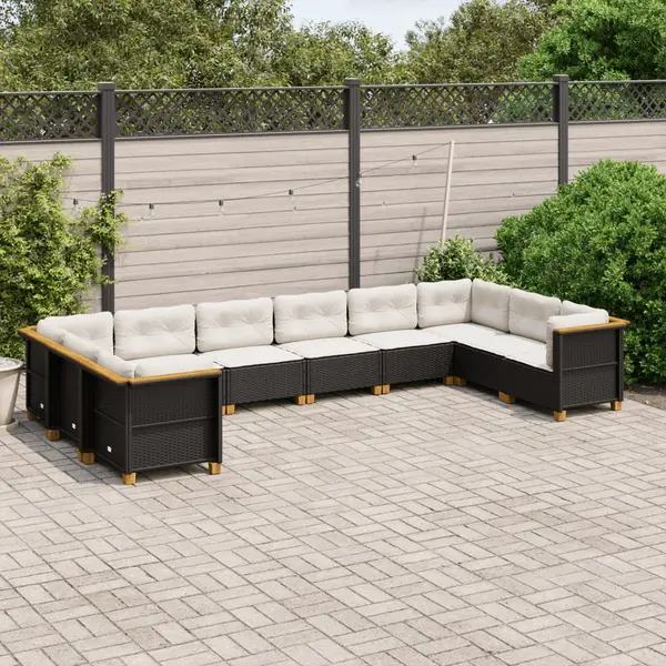 Gossi set canapele de gradina cu perne, 10 piese, negru, poliratan